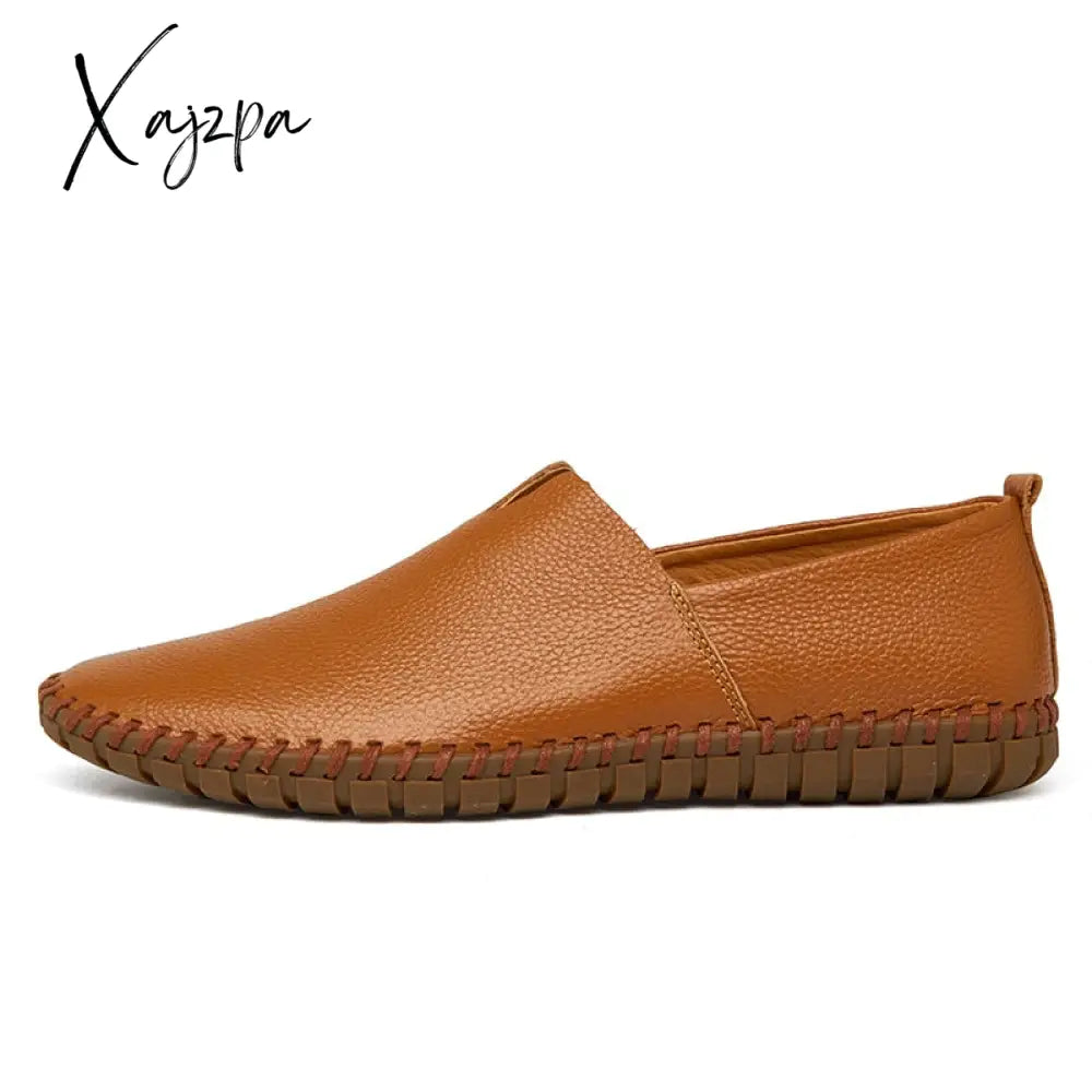 Xajzpa - Genuine Cow Leather Mens Loafers Fashion Handmade Moccasins Soft Leather Blue Slip On