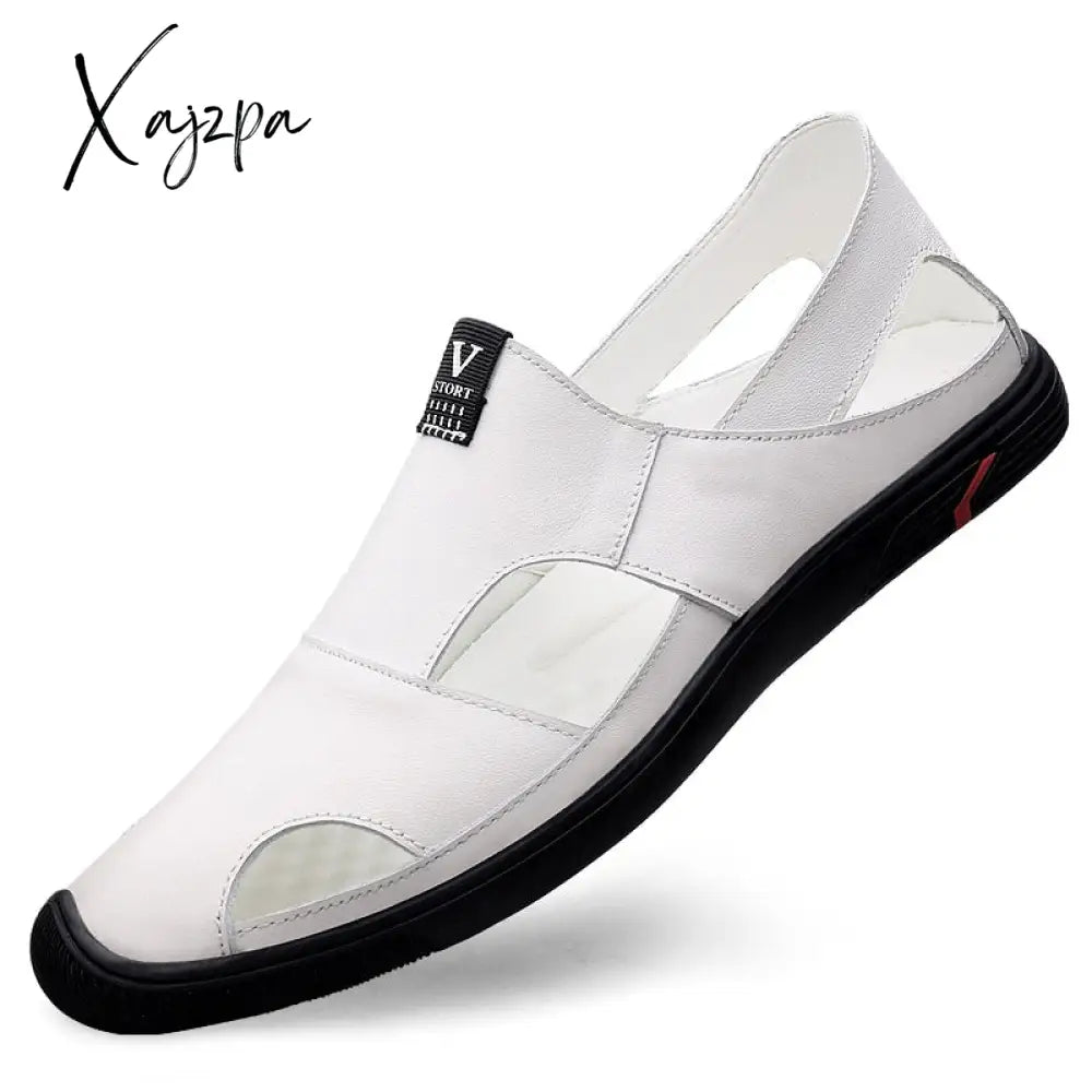 Xajzpa - Genuine Leather Men Casual Shoes Luxury Sandals Mens Loafers Moccasins Breathable Slip On
