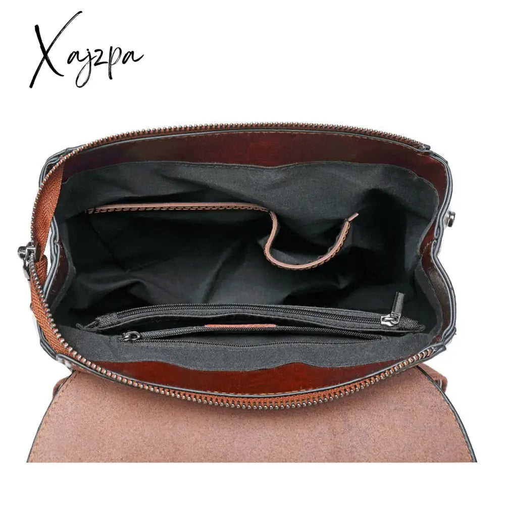 Xajzpa - Genuine Leather Women Backpack Rucksack Cross Body Shoulder Bag Girls School Female