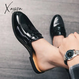 Xajzpa - Half Shoes Men Mules Slippers Loafers Casual Fashion Social Patent Leather Mocassin