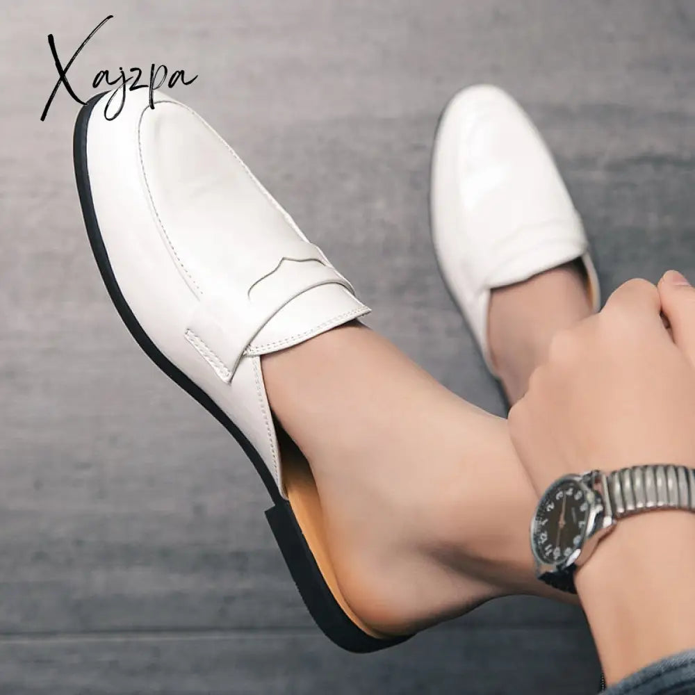 Xajzpa - Half Shoes Men Mules Slippers Loafers Casual Fashion Social Patent Leather Mocassin