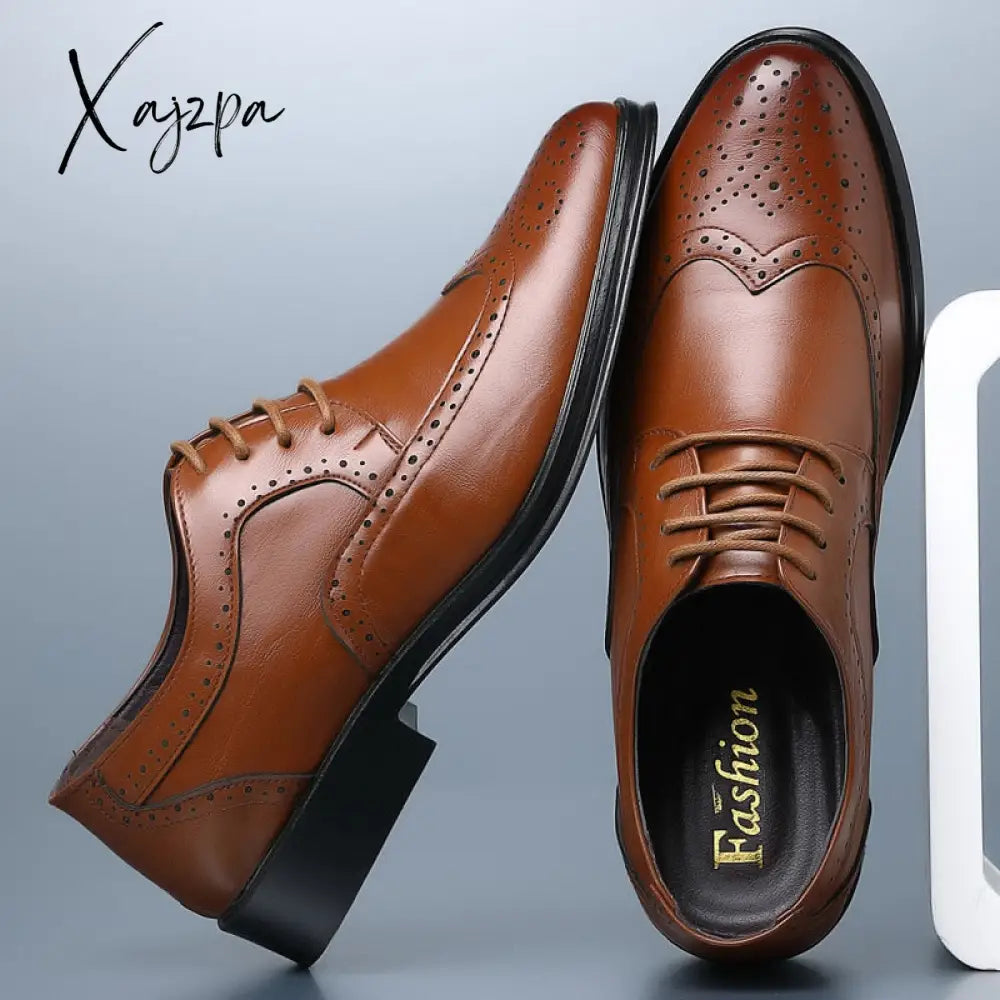 Xajzpa - Handcrafted Mens Oxford Shoes Genuine Calfskin Leather Brogue Dress Classic Business