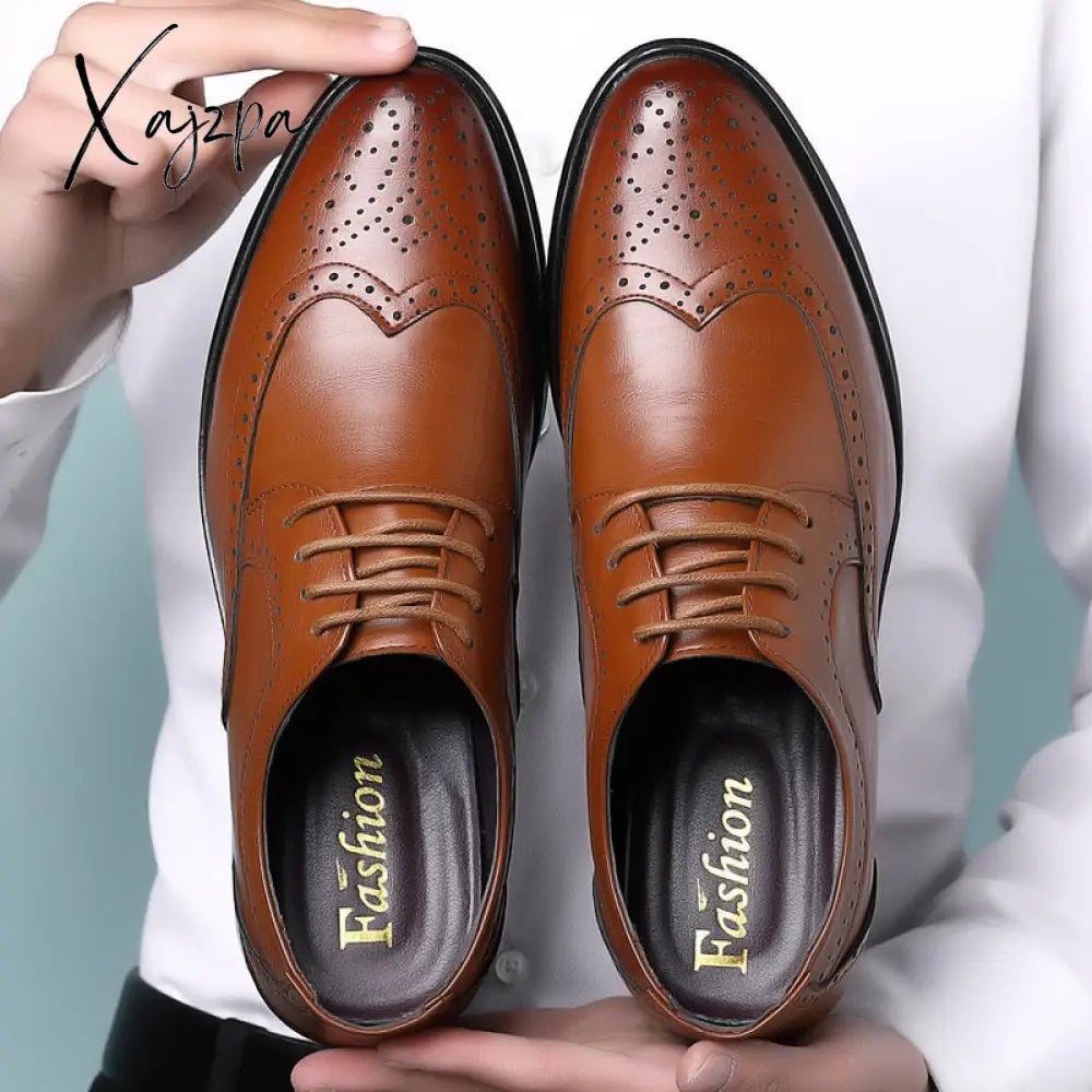 Xajzpa - Handcrafted Mens Oxford Shoes Genuine Calfskin Leather Brogue Dress Classic Business