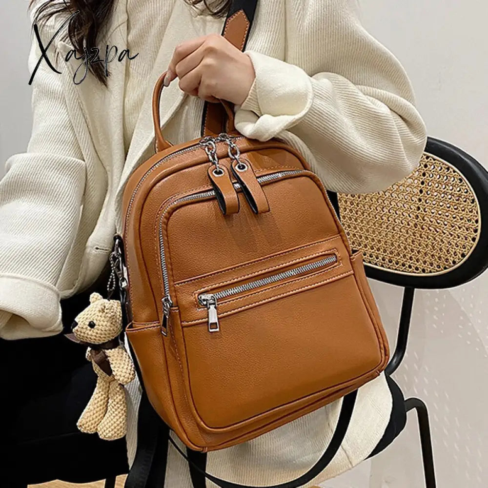 Xajzpa - High Quality Leather Backpack Bags For Women Winter School Teenagers Girls Luxury Back