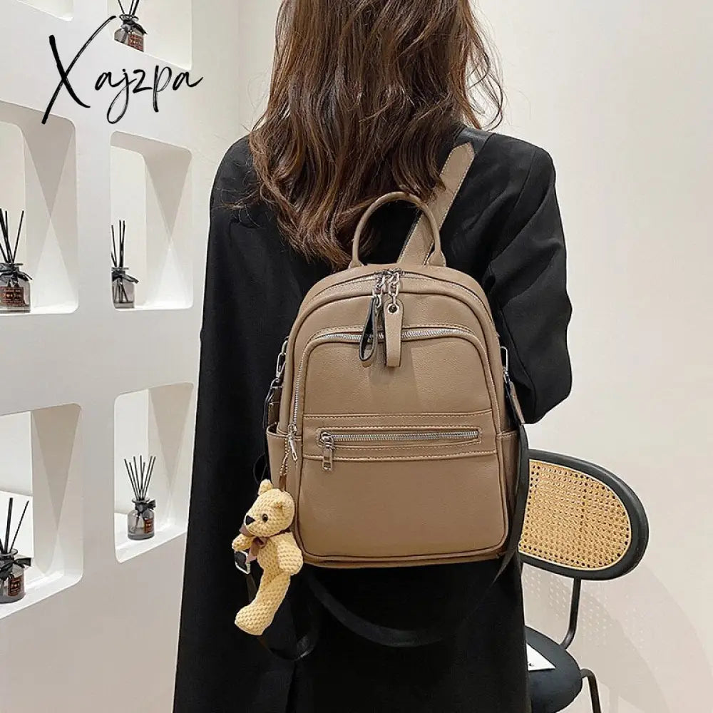 Xajzpa - High Quality Leather Backpack Bags For Women Winter School Teenagers Girls Luxury Back