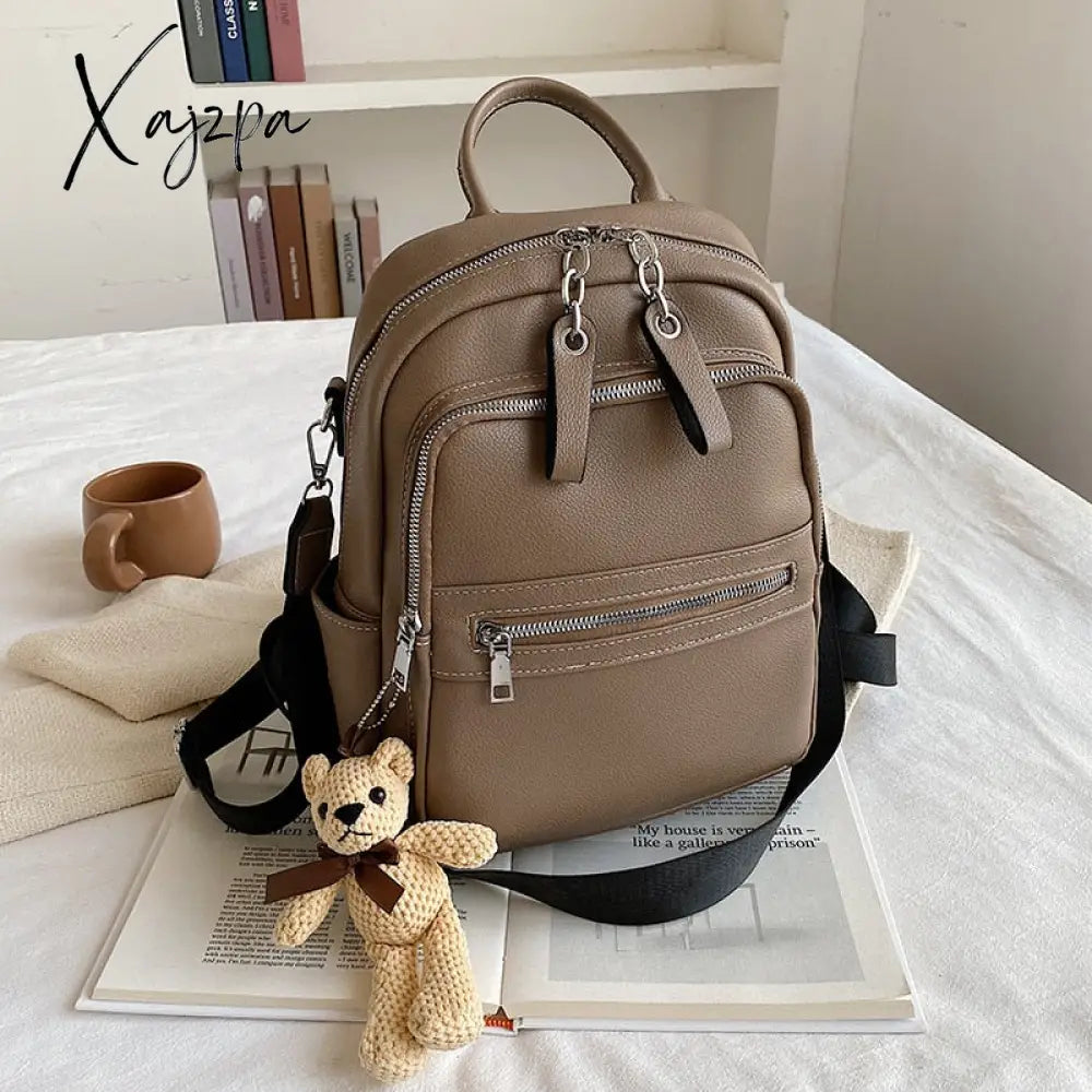 Xajzpa - High Quality Leather Backpack Bags For Women Winter School Teenagers Girls Luxury Back