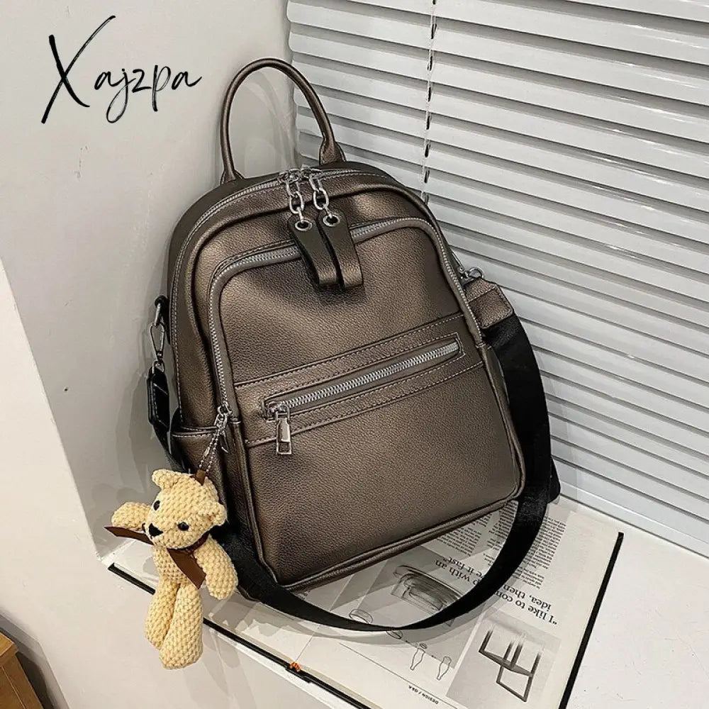 Xajzpa - High Quality Leather Backpack Bags For Women Winter School Teenagers Girls Luxury Back