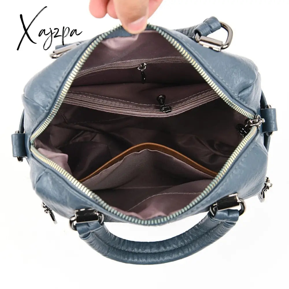 Xajzpa - Hot Leather Luxury Handbags Women Bags Designer Multifunction Shoulder For Travel Back