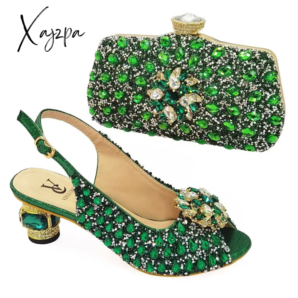Xajzpa - Ladies Italian Leather Shoe And Bag Set Blue Color With Matching Nigerian Shoes For Party