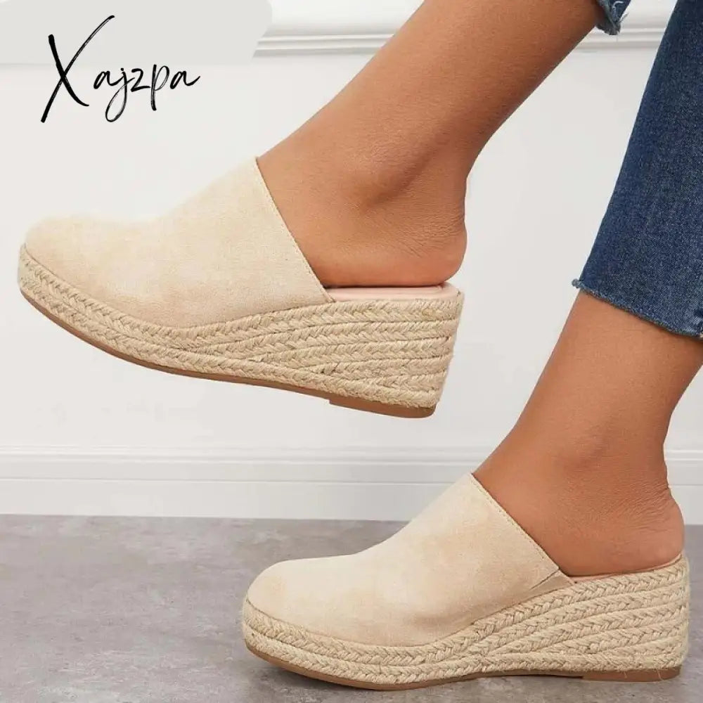 Xajzpa - Ladies Mules Wedges Fashion Suede Closed Toe Sandals Slip On Backless Heeled Shoes For