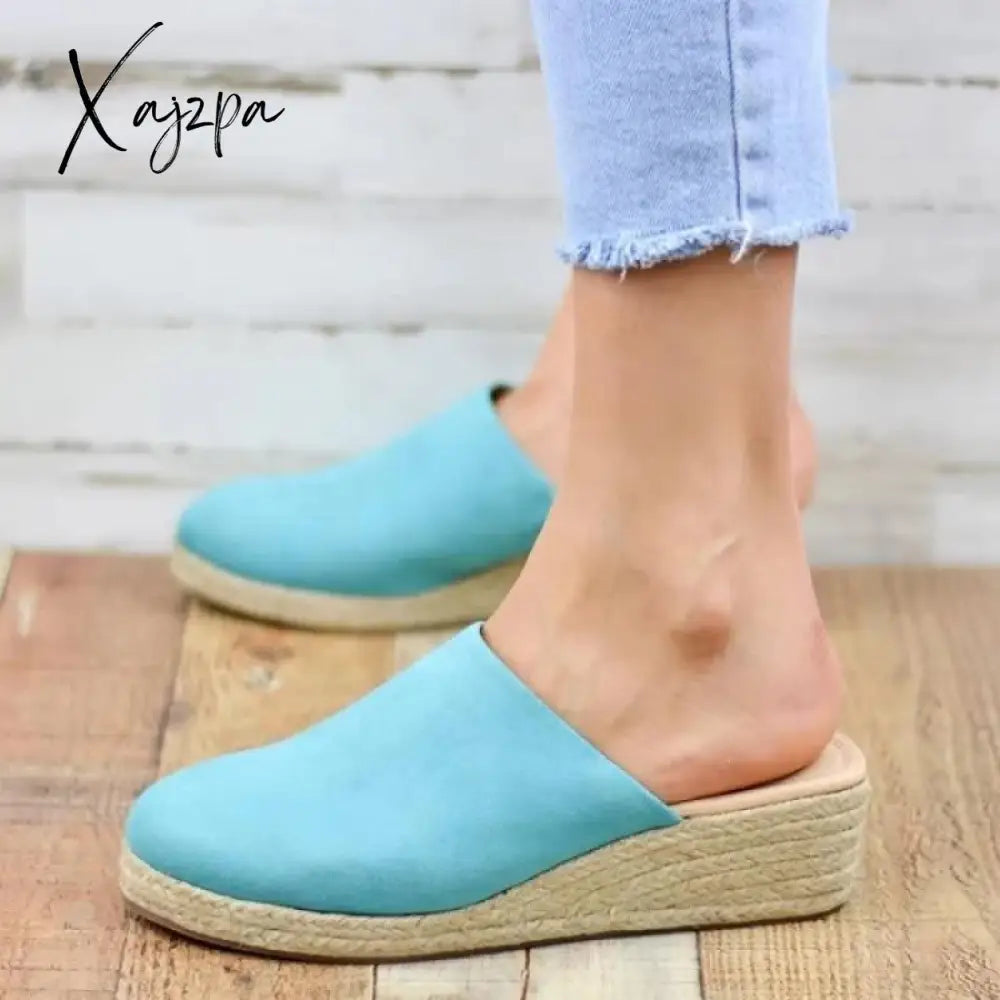 Xajzpa - Ladies Mules Wedges Fashion Suede Closed Toe Sandals Slip On Backless Heeled Shoes For