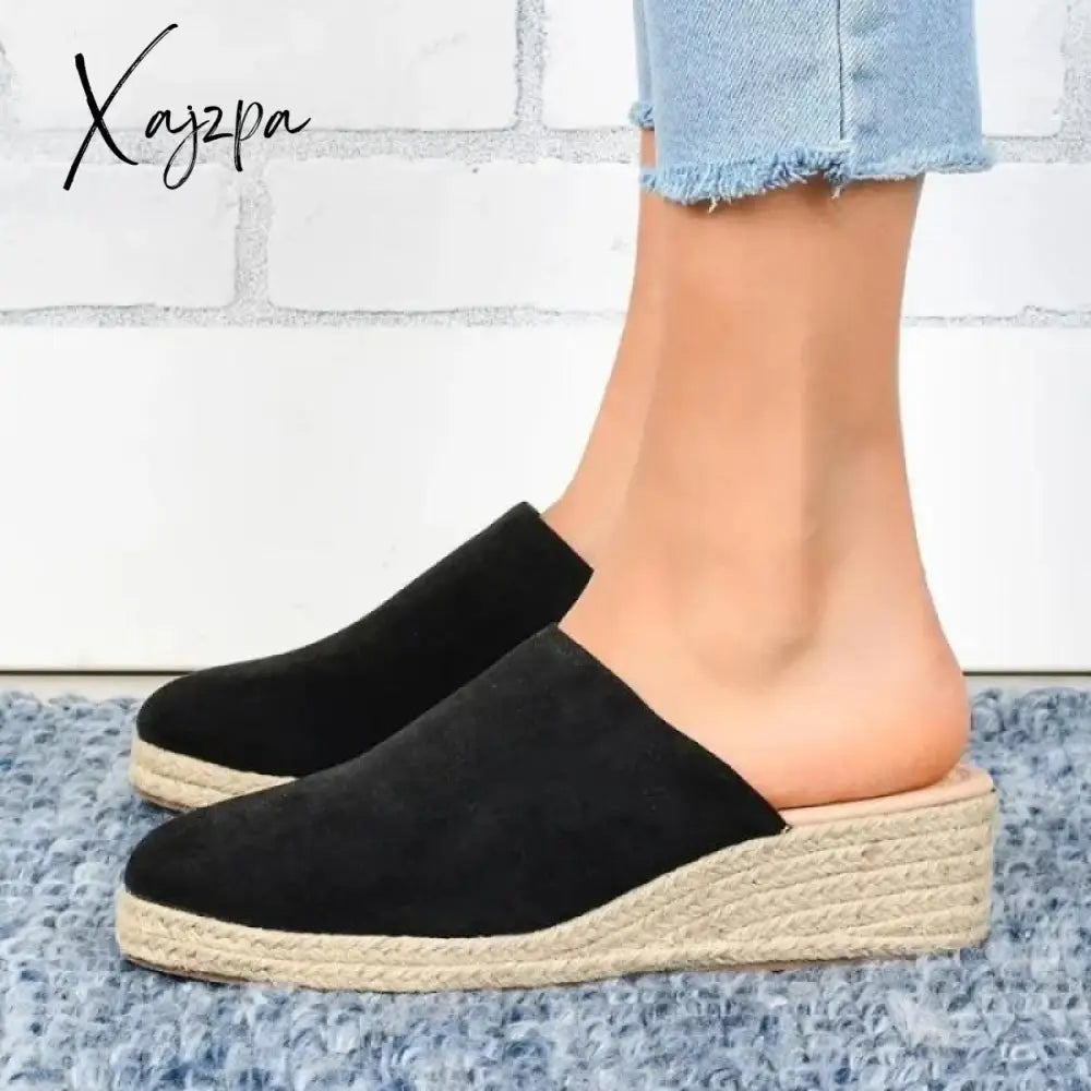 Xajzpa - Ladies Mules Wedges Fashion Suede Closed Toe Sandals Slip On Backless Heeled Shoes For