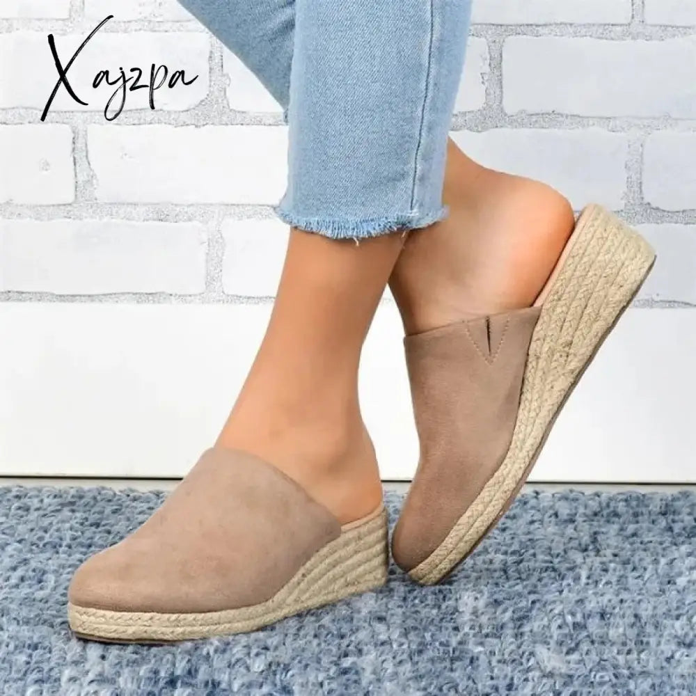 Xajzpa - Ladies Mules Wedges Fashion Suede Closed Toe Sandals Slip On Backless Heeled Shoes For