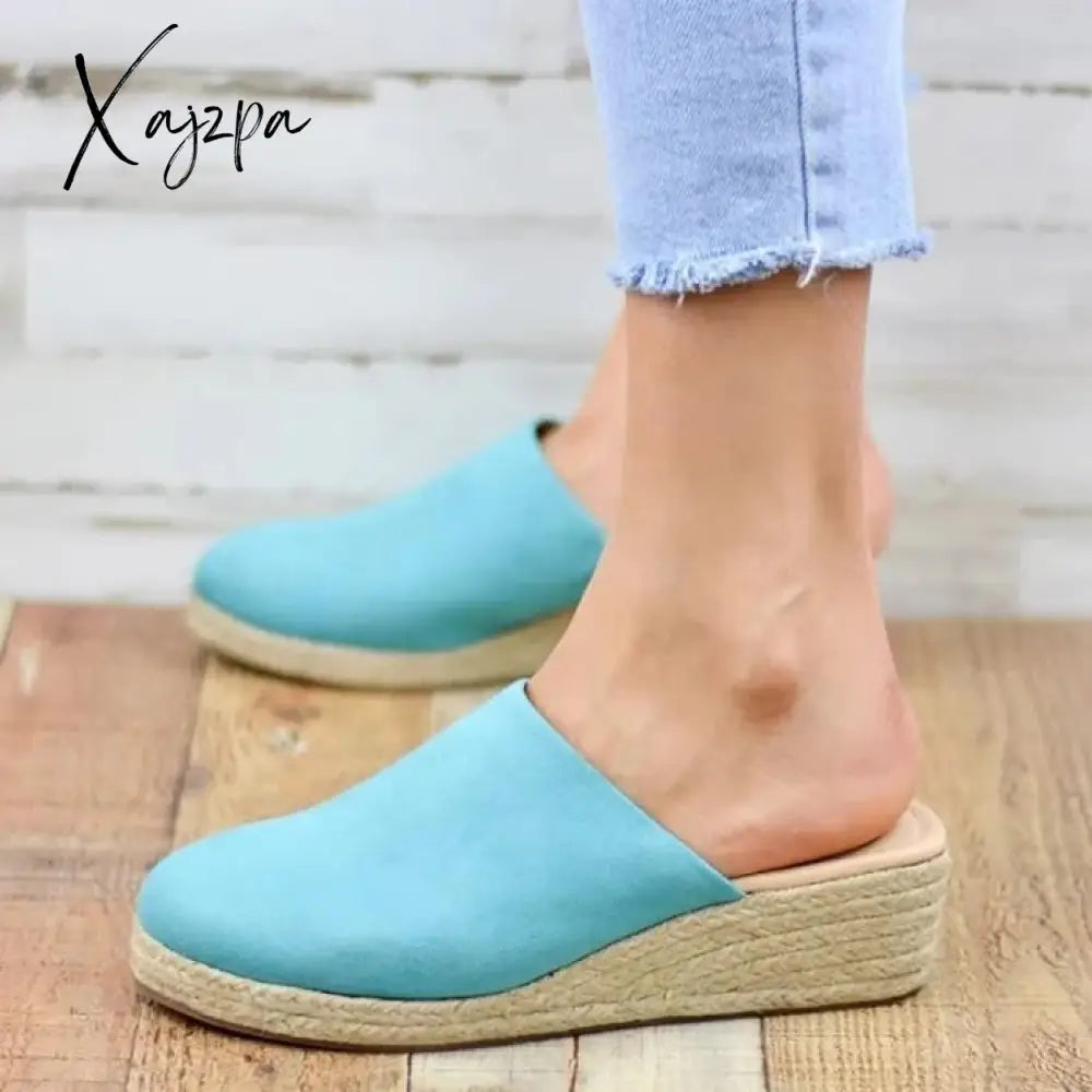 Xajzpa - Ladies Mules Wedges Fashion Suede Closed Toe Sandals Slip On Backless Heeled Shoes For