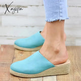 Xajzpa - Ladies Mules Wedges Fashion Suede Closed Toe Sandals Slip On Backless Heeled Shoes For