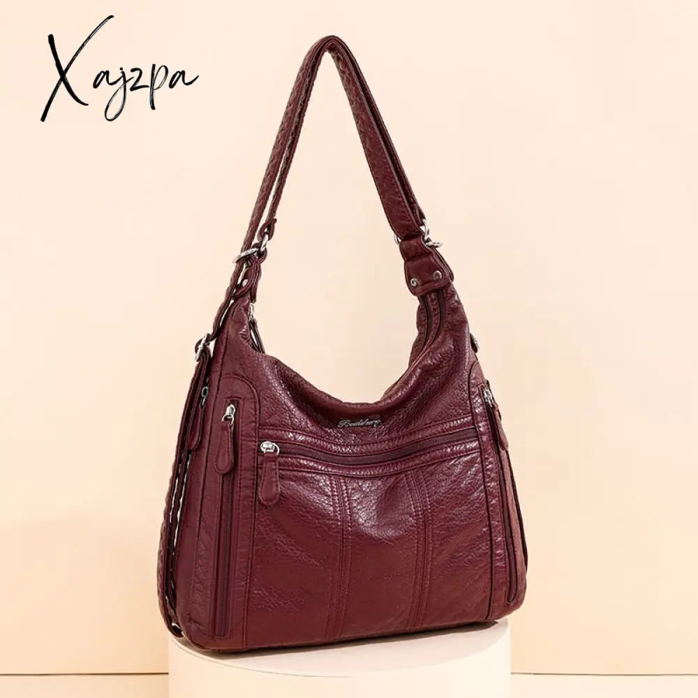 Xajzpa - Large Capacity Women Handbag Pu Leather Crossbody Bag Female Multifunction Shoulder Pink