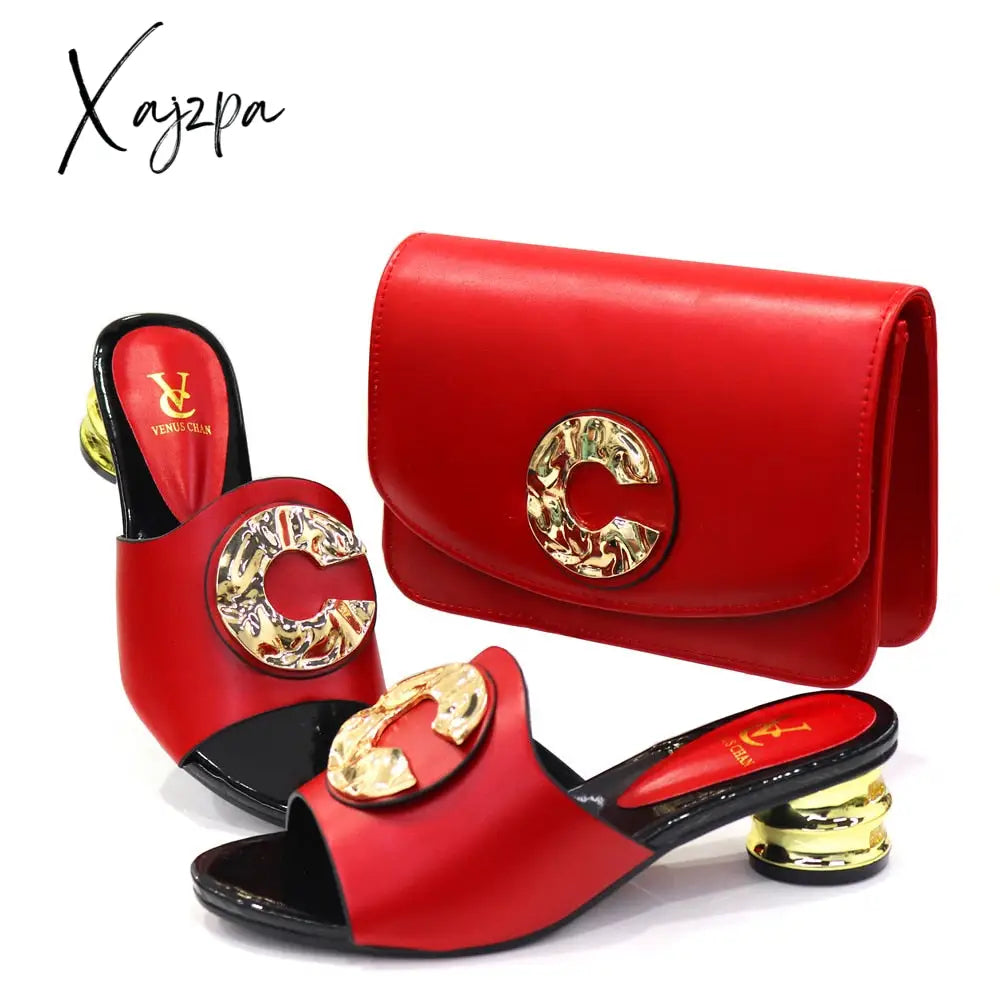 Xajzpa - Latest Italian Design Fashion African Women’s Low Heel Comfortable Shoes And Bags Set
