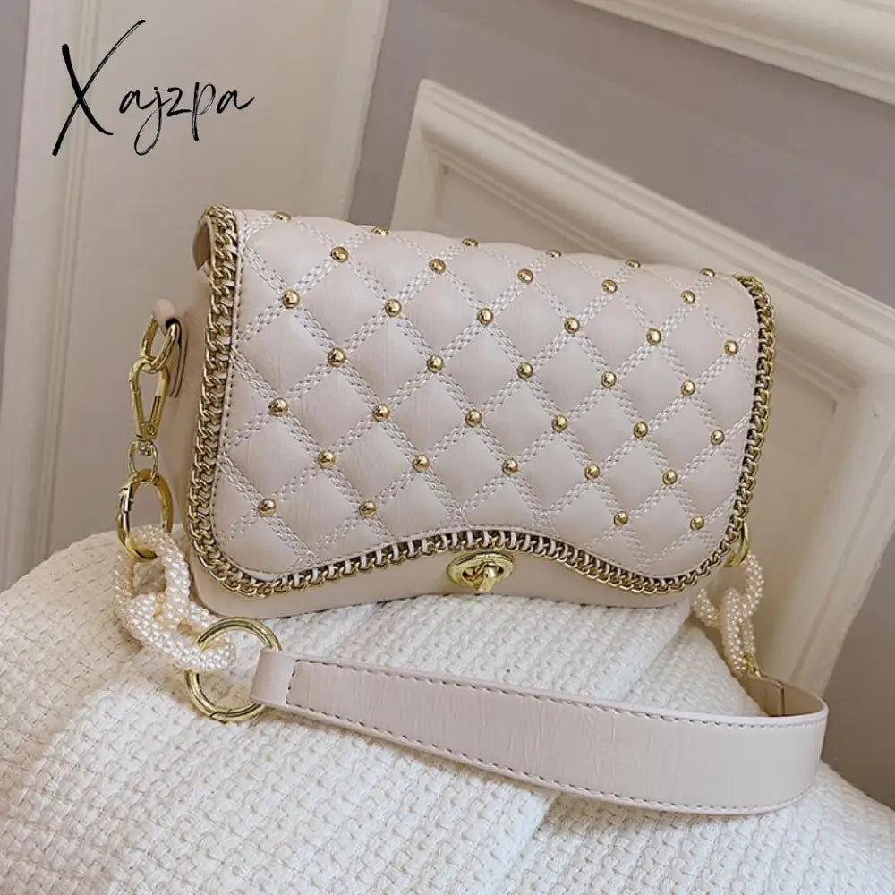 Xajzpa - Lattice Rivet Square Underarm Bag New High-Quality Pu Leather Women’s Designer Handbag