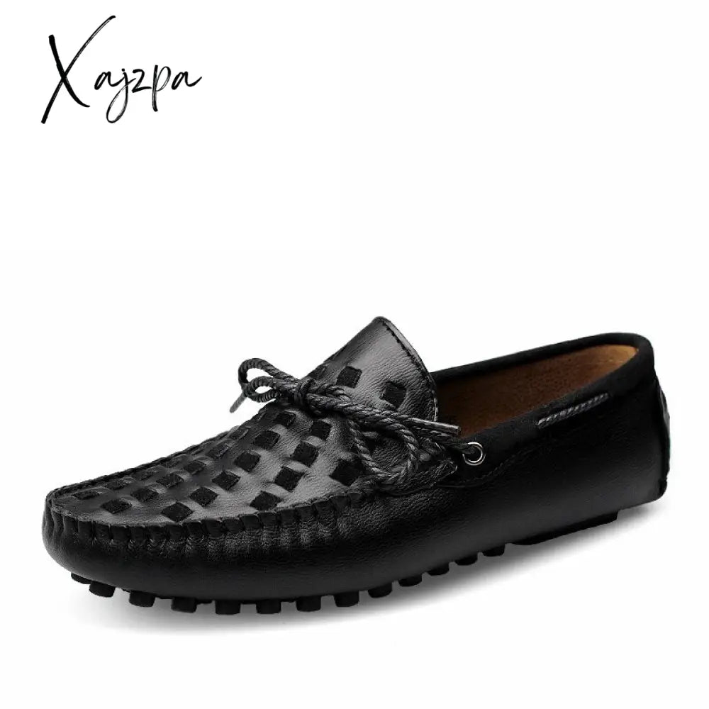 Xajzpa - Leather Men Shoes Casual Flats Breathable Loafers Genuine Slip Moccasins Comfortable