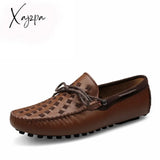 Xajzpa - Leather Men Shoes Casual Flats Breathable Loafers Genuine Slip Moccasins Comfortable
