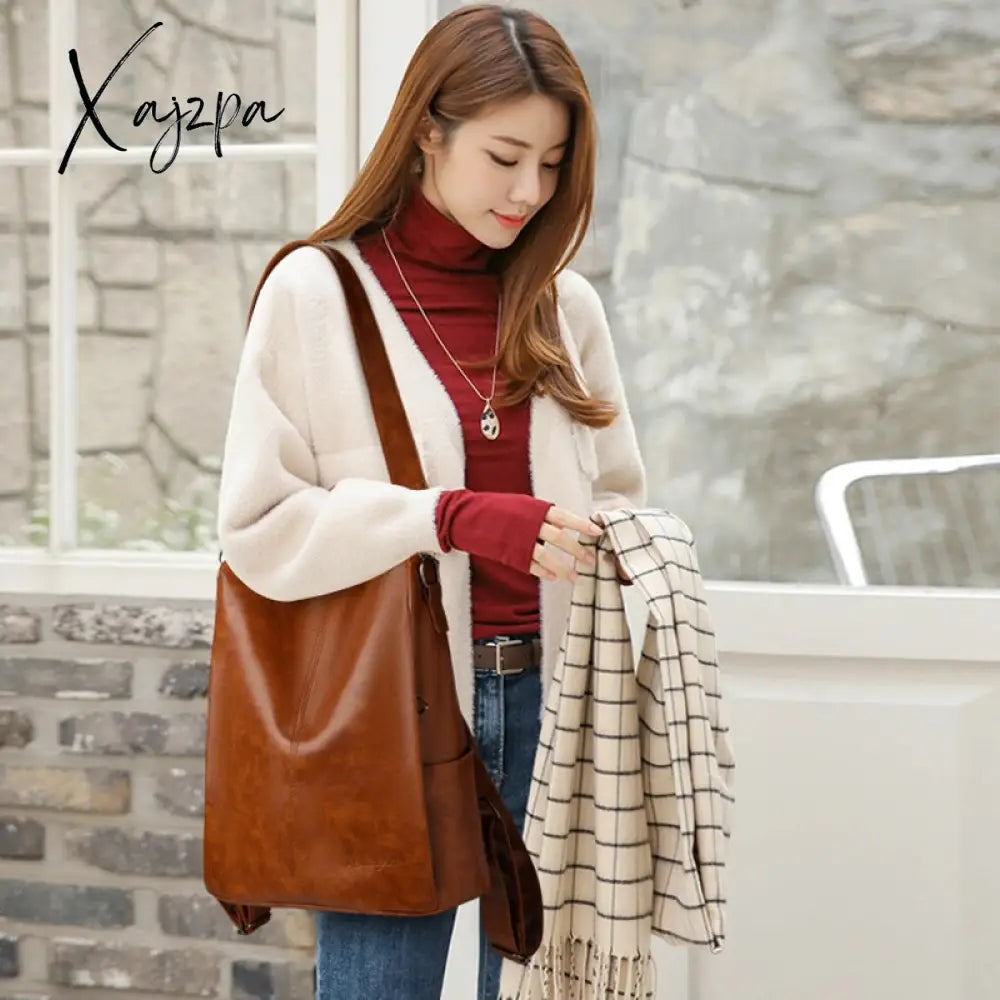 Xajzpa - Luxury Designer Pu Leather Backpack Women Large Capacity Travel Backpacks Female Fashion
