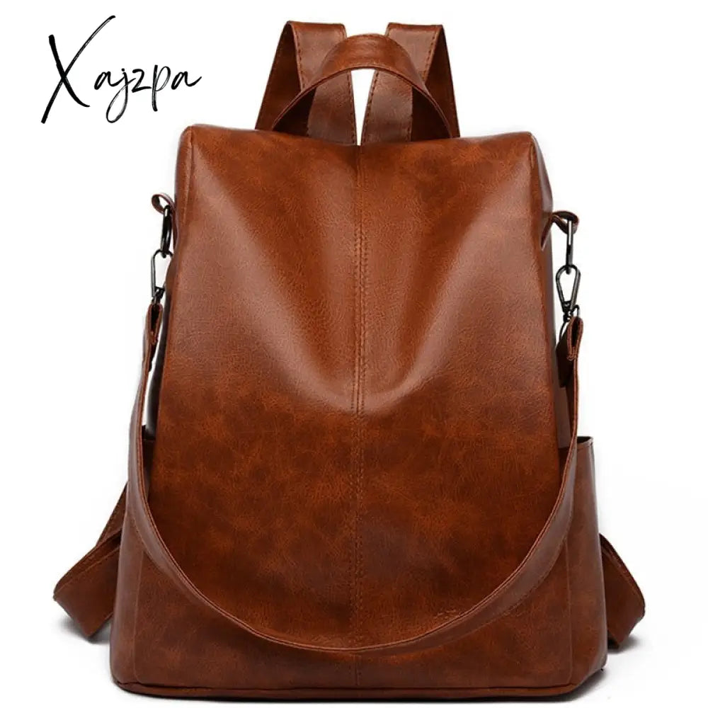 Xajzpa - Luxury Designer Pu Leather Backpack Women Large Capacity Travel Backpacks Female Fashion
