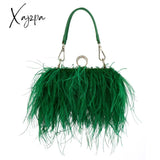Xajzpa - Luxury Ostrich Feather Evening Bags For Women  Chain Shoulder Crossbody Bag Tassel Party Clutch Purse Green Wedding Handbags