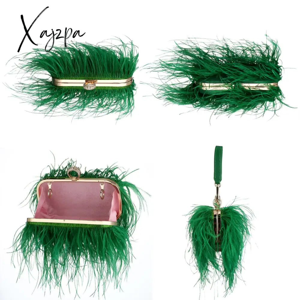 Xajzpa - Luxury Ostrich Feather Evening Bags For Women Chain Shoulder Crossbody Bag Tassel Party