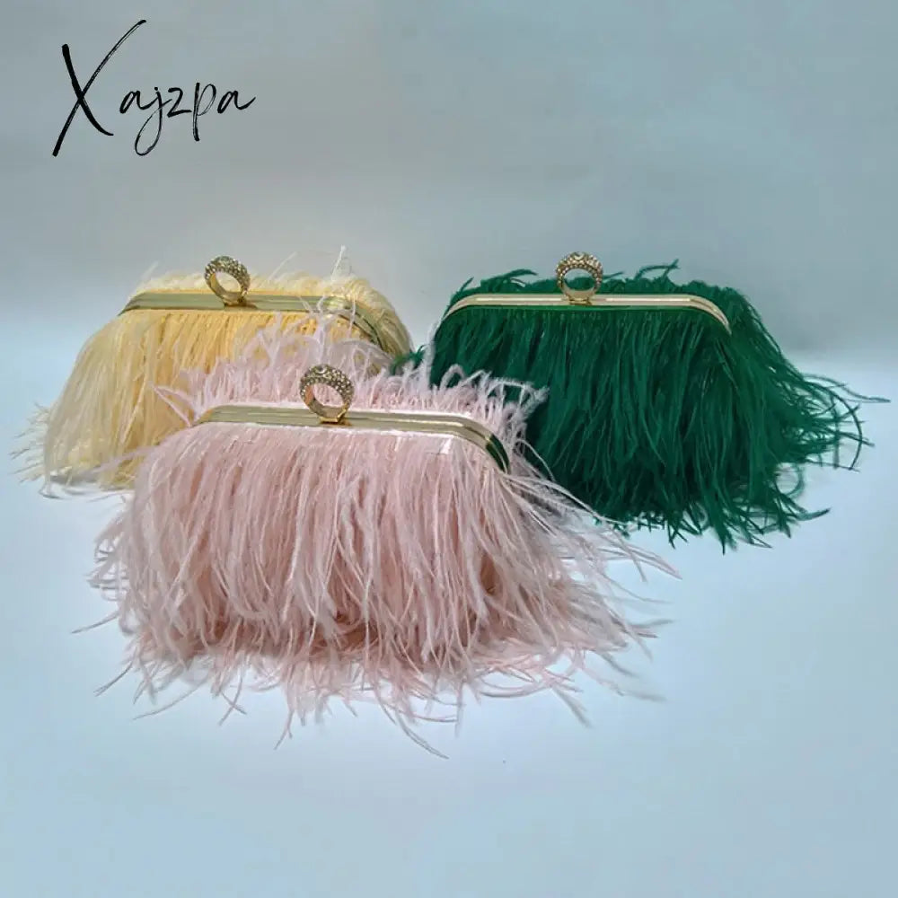 Xajzpa - Luxury Ostrich Feather Evening Bags For Women Chain Shoulder Crossbody Bag Tassel Party