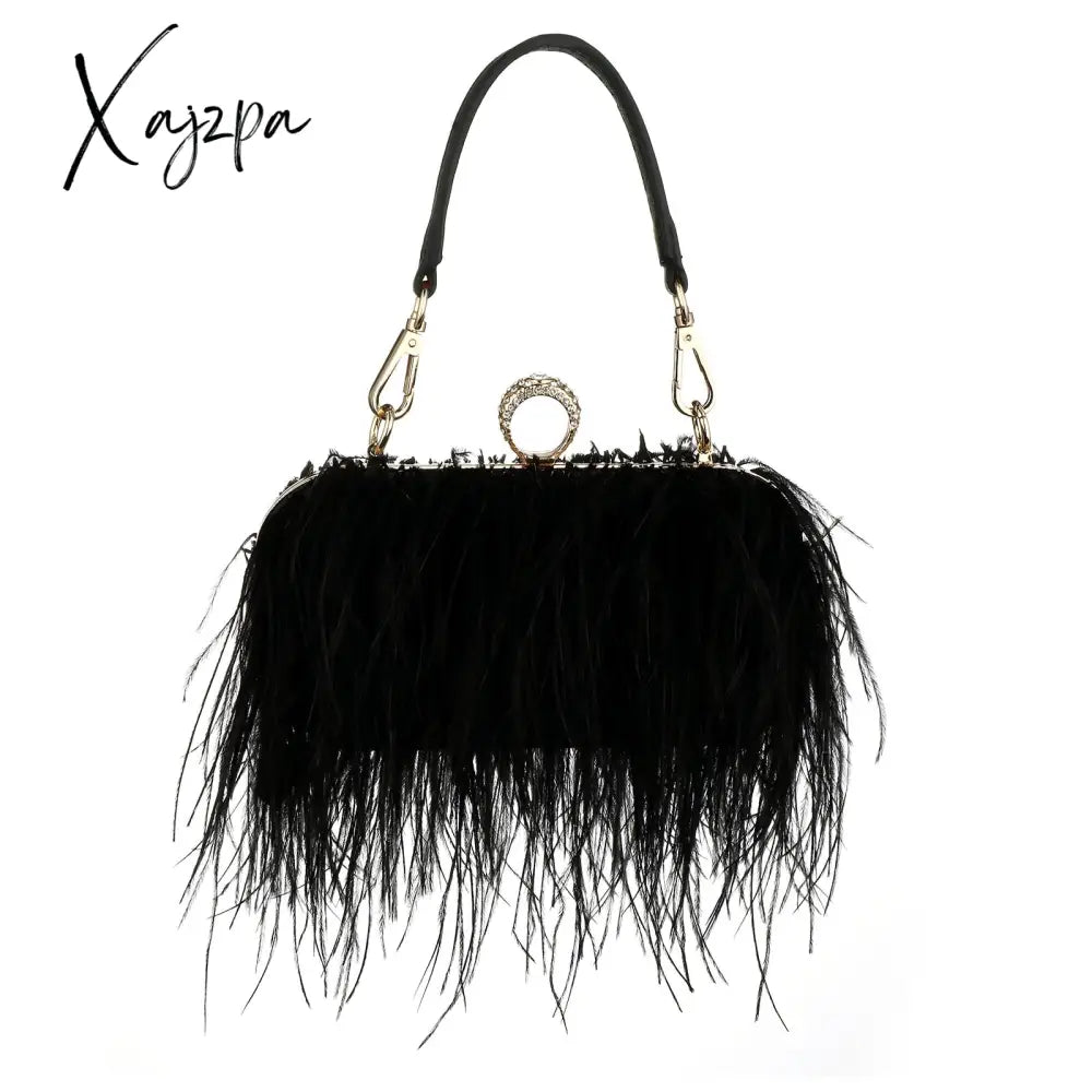 Xajzpa - Luxury Ostrich Feather Evening Bags For Women Chain Shoulder Crossbody Bag Tassel Party