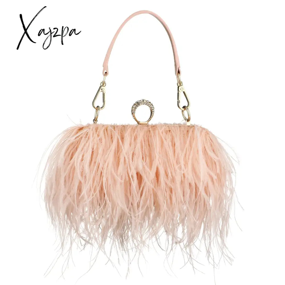 Xajzpa - Luxury Ostrich Feather Evening Bags For Women Chain Shoulder Crossbody Bag Tassel Party