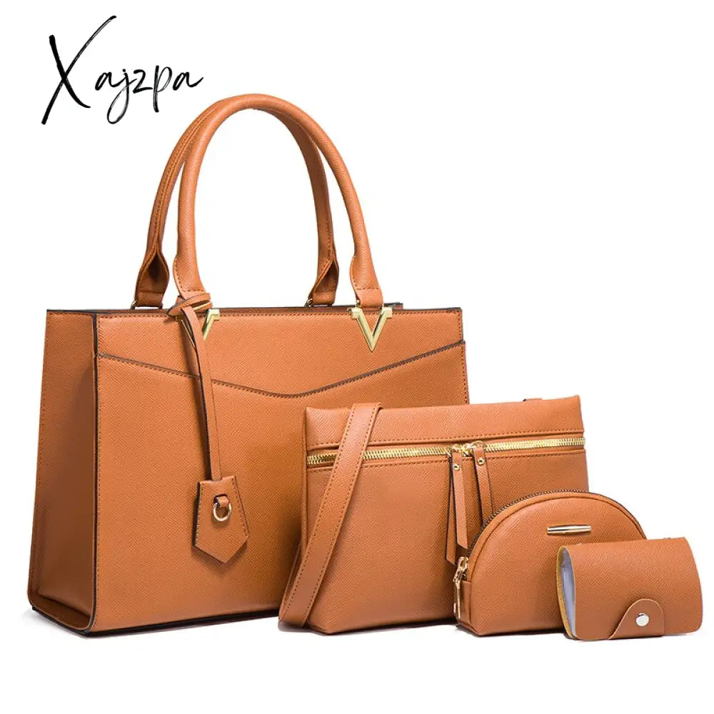 Xajzpa Luxury Women Bags Set Pu Leather Solid Color Classic Ladies Handbag Shoulder Bag Purses And