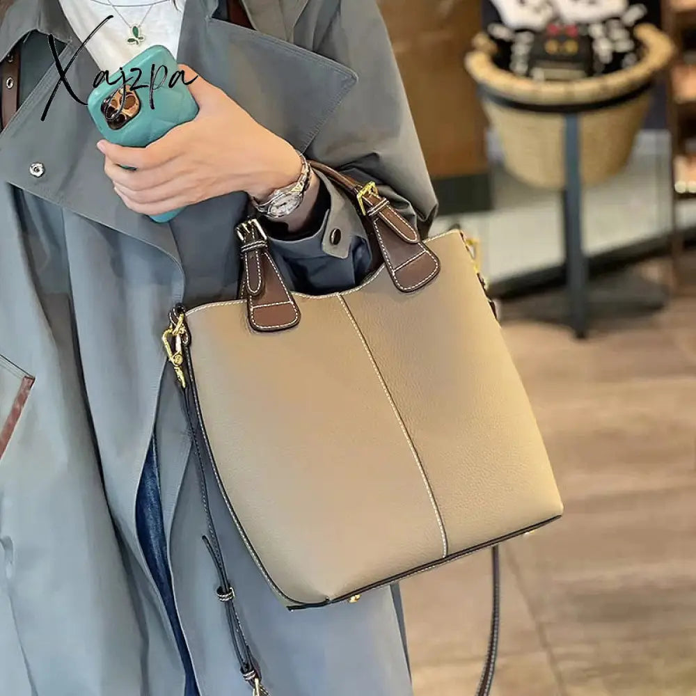 Xajzpa - Luxury Women’s Bag New Togo Leather Bucket First Layer Cowhide Portable Shoulder Messenger