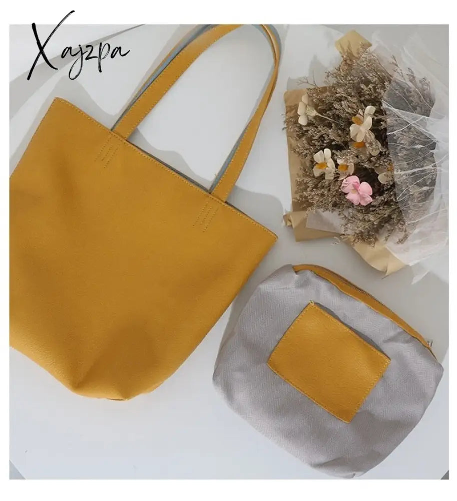 Xajzpa - Luxury Women’s High-End Leather Handbag Shoulder Bag Large A4 University School Work