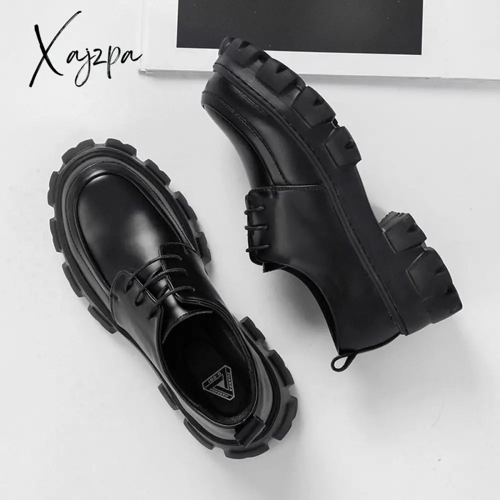 Xajzpa - Male Leather Shoes Men 2024 New Chunky Platform Retro Work Spring Autumn Derby Highstreet