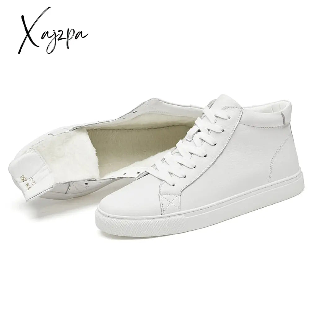 Xajzpa - Men Boots Genuine Leather Warm Fur&Plush Snow Outdoor Ankle Winter Shoes With Fur2 / 6.5