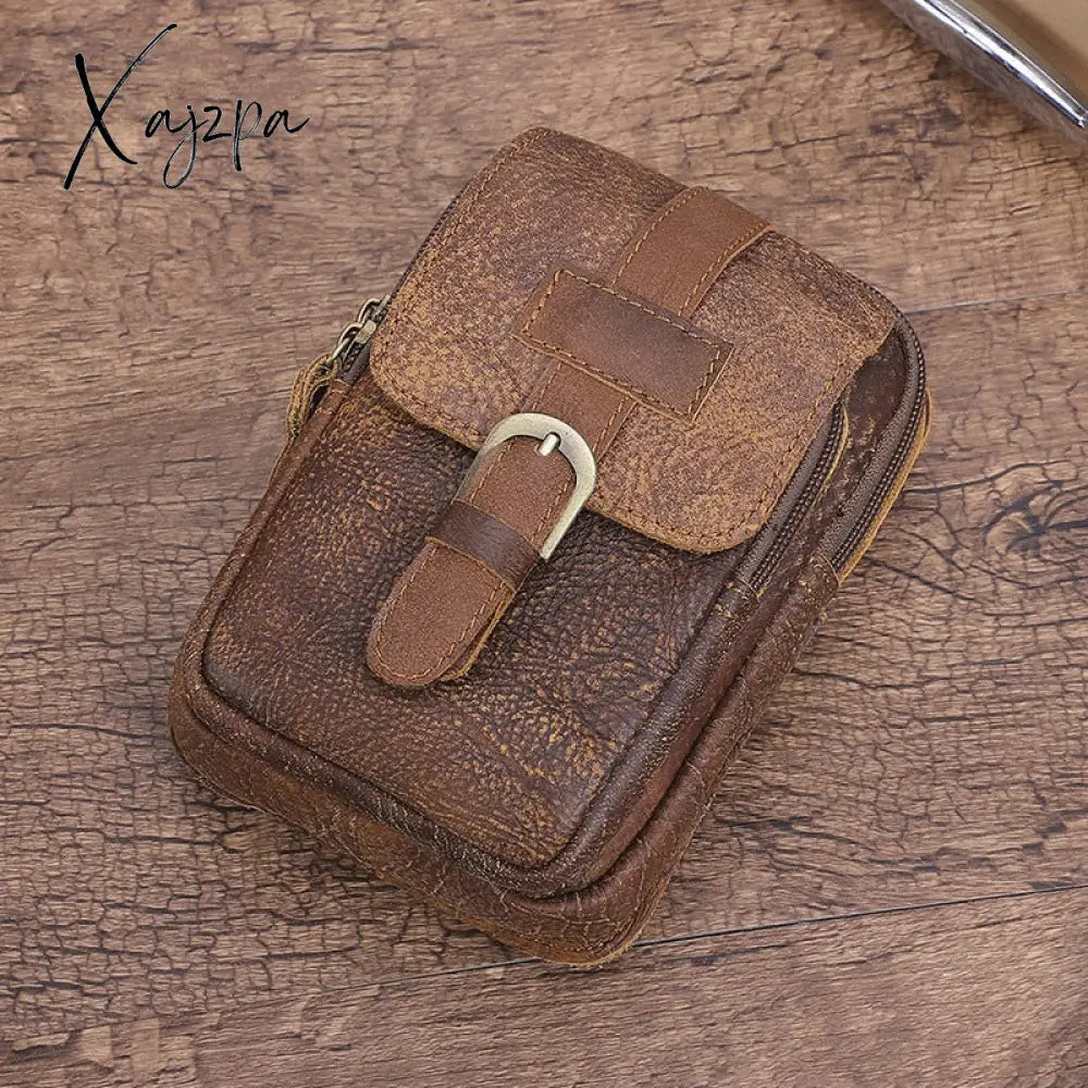 Xajzpa - Men Cowhide Leather Waist Bag Classic Texture Creative Delicate Design Chic Business Solid