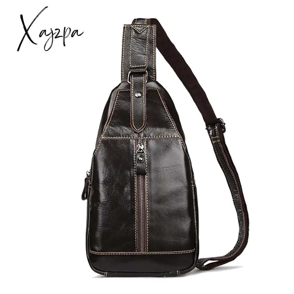 Xajzpa - Men Cross Backpack Sling Bag Shoulder Chest Pack Oil Wax Cowhide Trend Travel Male Genuine