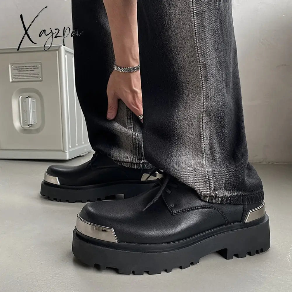 Xajzpa - Men Harajuku Korean Man Leather Couple Shoes Streetwear Fashion Casual Thick Platform