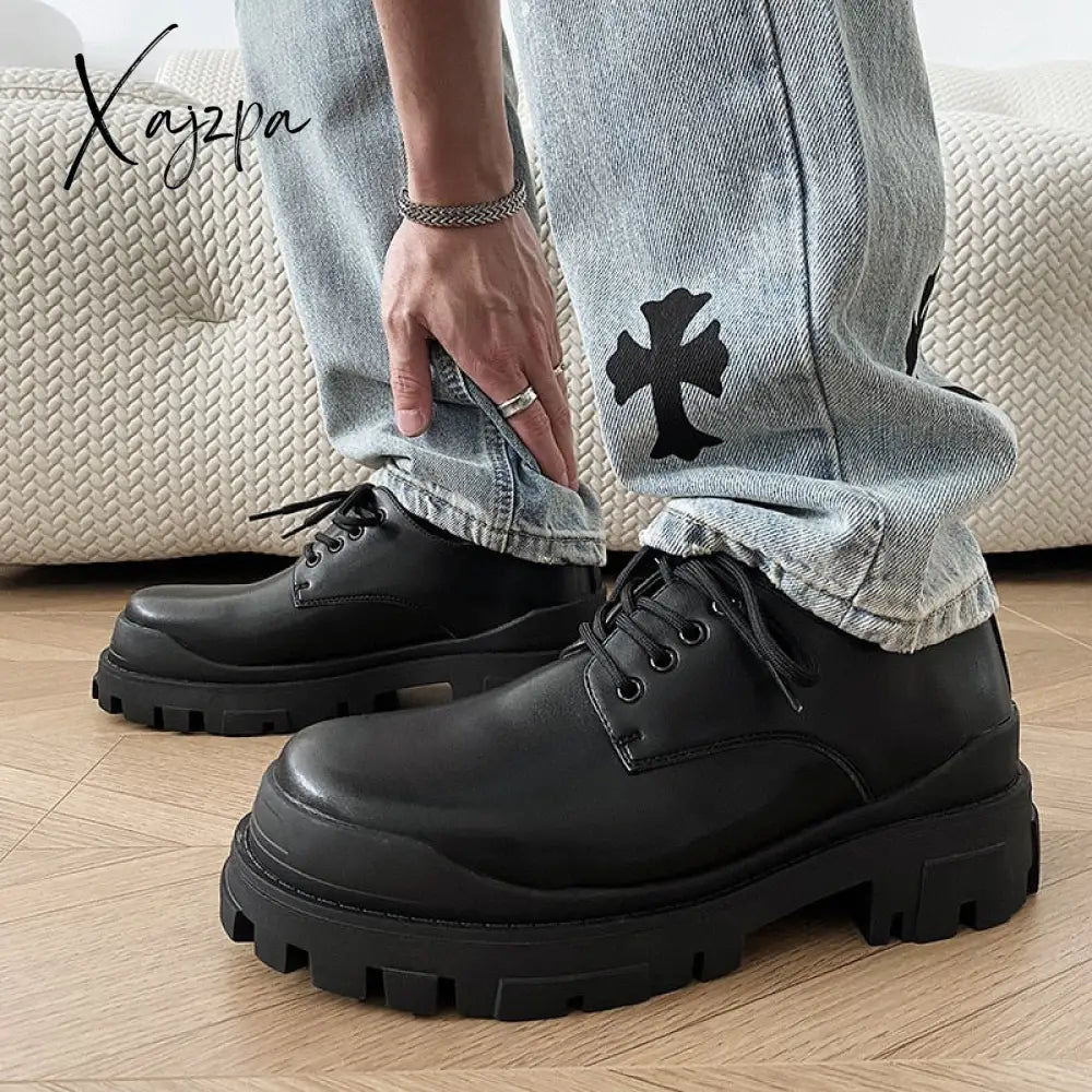 Xajzpa - Men Harajuku Korean Man Leather Couple Shoes Streetwear Fashion Casual Thick Platform