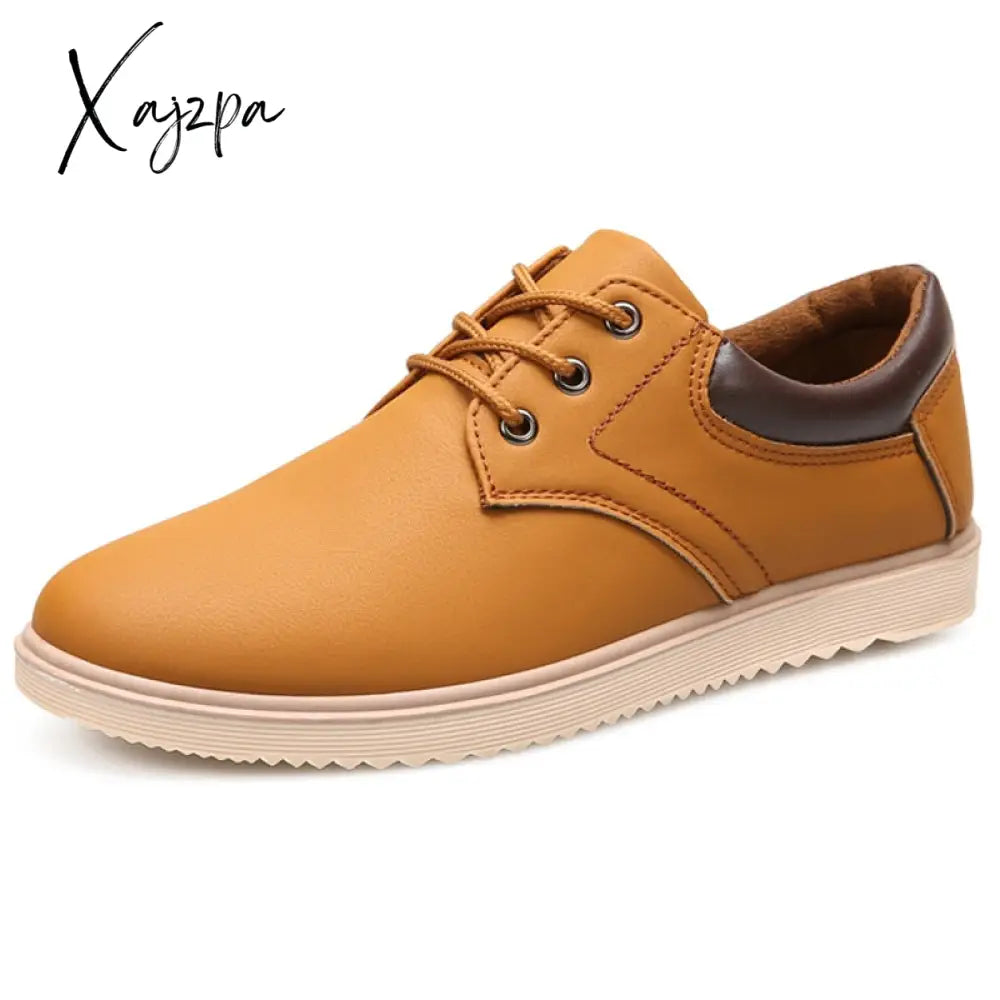 Xajzpa - Men Leather Casual Shoes Summer Brand Comfortable Flat For Trendy Sneaker Oxfords Yellow /