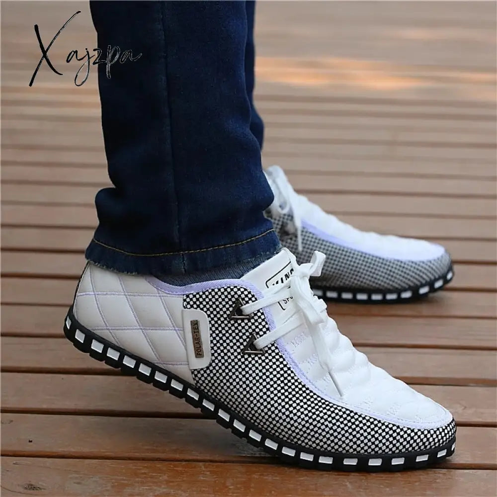 Xajzpa - Men Leather Shoes Autumn Men’s Casual Breathable Light Weight White Sneakers Driving