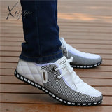 Xajzpa - Men Leather Shoes Autumn Men’s Casual Breathable Light Weight White Sneakers Driving
