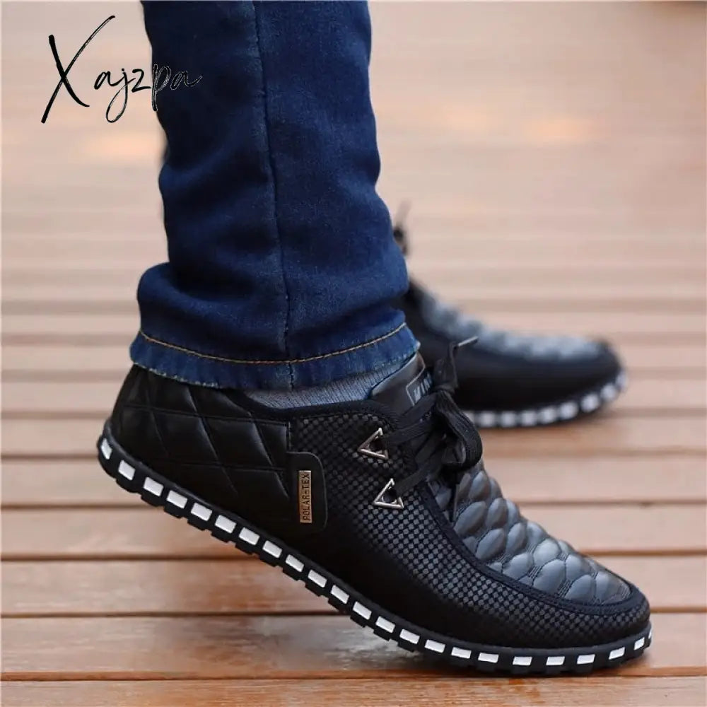Xajzpa - Men Leather Shoes Autumn Men’s Casual Breathable Light Weight White Sneakers Driving