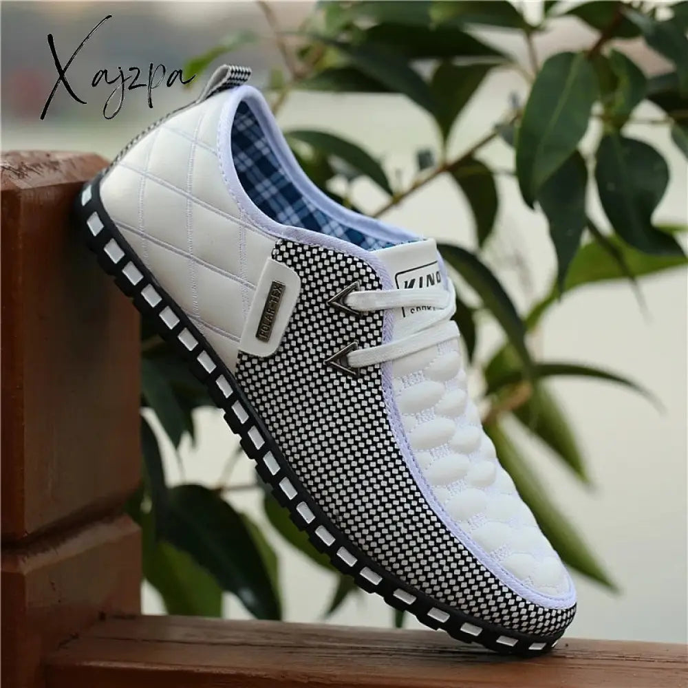 Xajzpa - Men Leather Shoes Autumn Men’s Casual Breathable Light Weight White Sneakers Driving