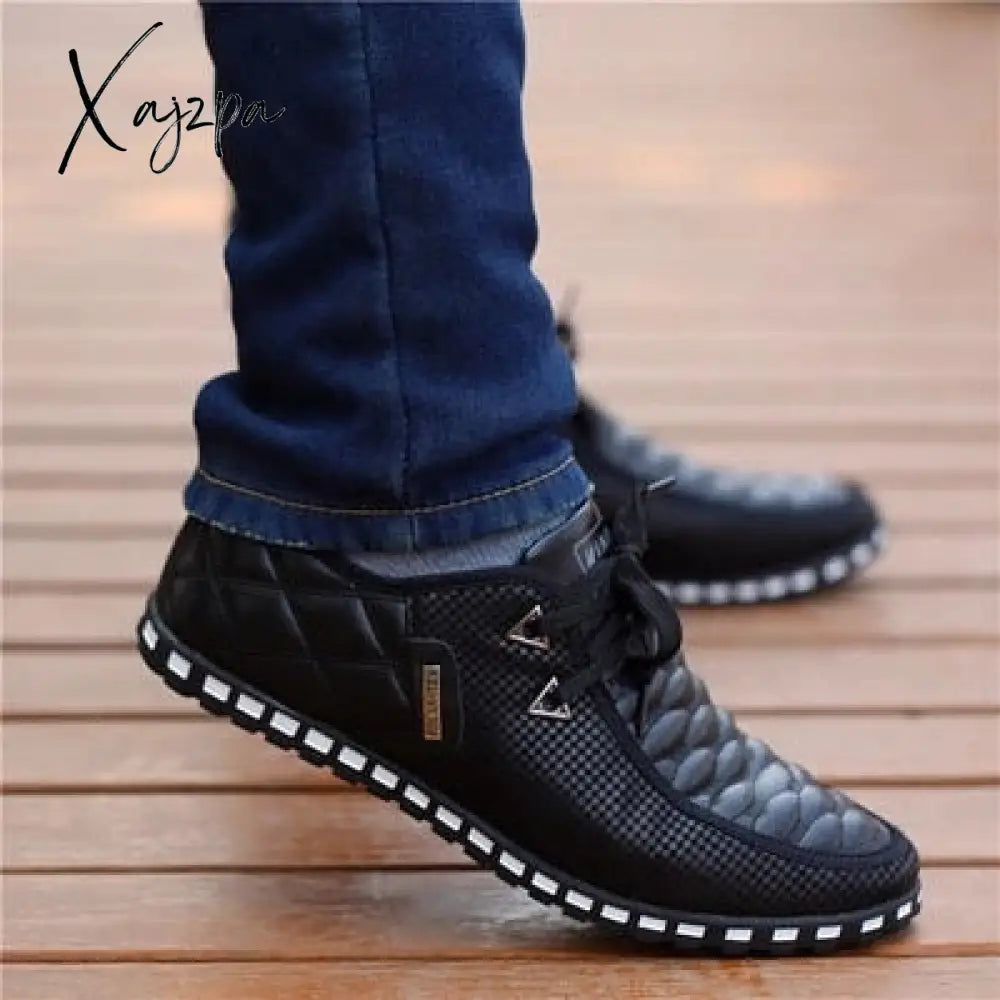 Xajzpa - Men Leather Shoes Autumn Men’s Casual Breathable Light Weight White Sneakers Driving