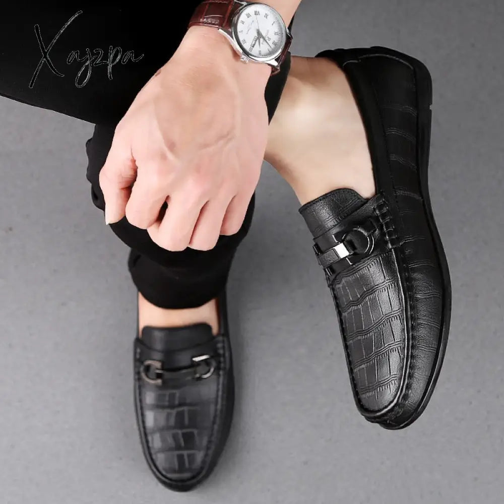 Xajzpa - Men Loafers Real Leather Shoes Fashion Boat Brand Casual Male Flat New Big Size 45 C4