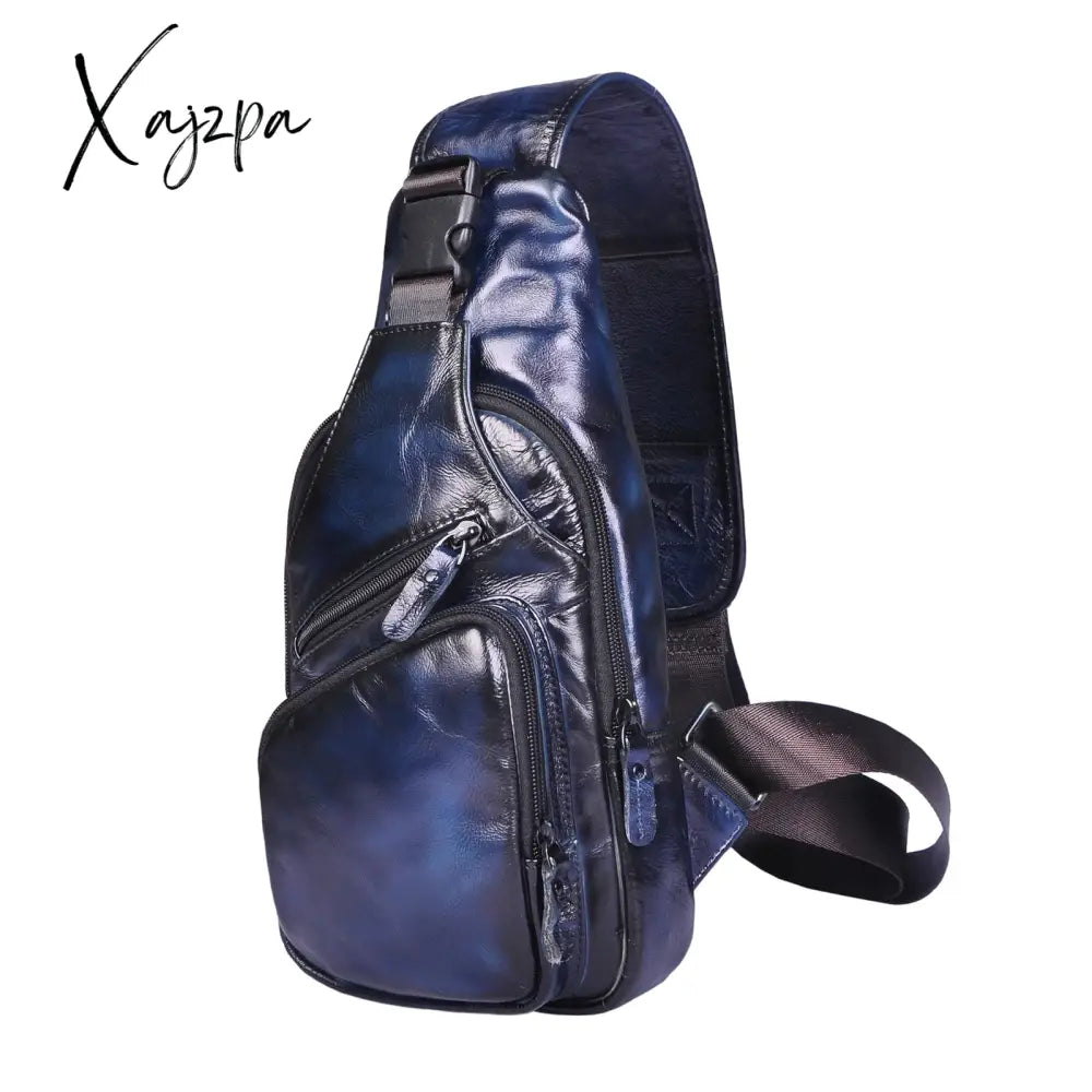 Xajzpa - Men Original Crazy Horse Leather Casual Triangle Crossbody Chest Sling Bag Design Travel