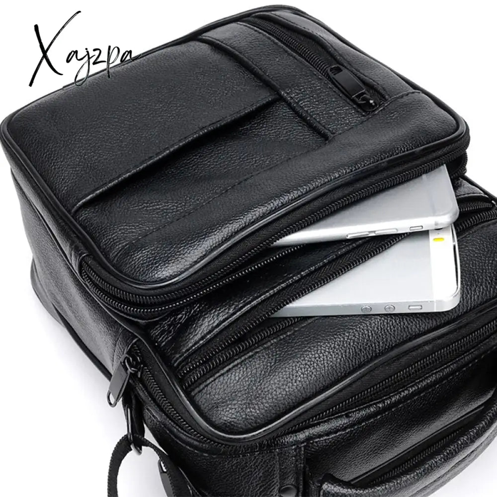 Xajzpa - Men Pu Leather Briefcases High Quality Cowhide Handbags Male Zipper Messenger Bags For