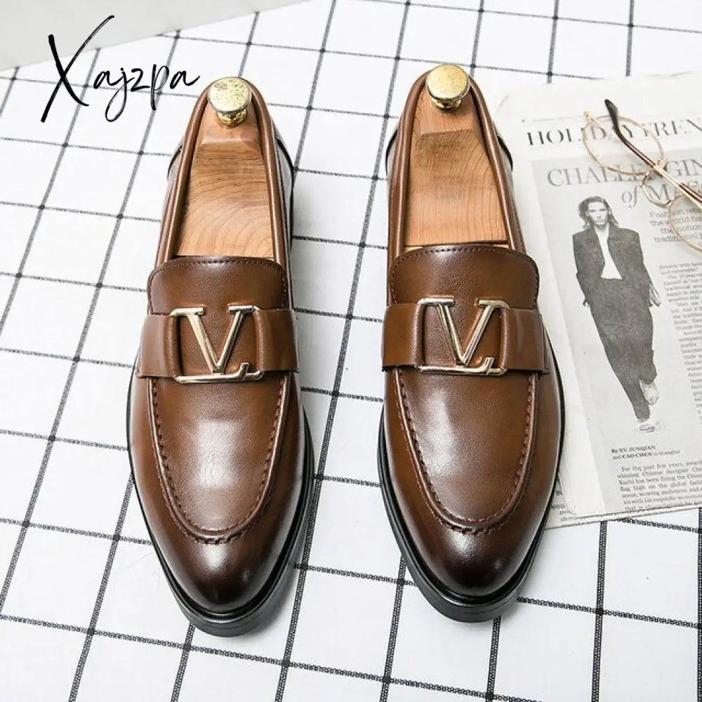 Xajzpa - Men Pu Leather Fashion Shoes Low Heel Fringe Dress Brogue Spring Ankle Boots Vintage